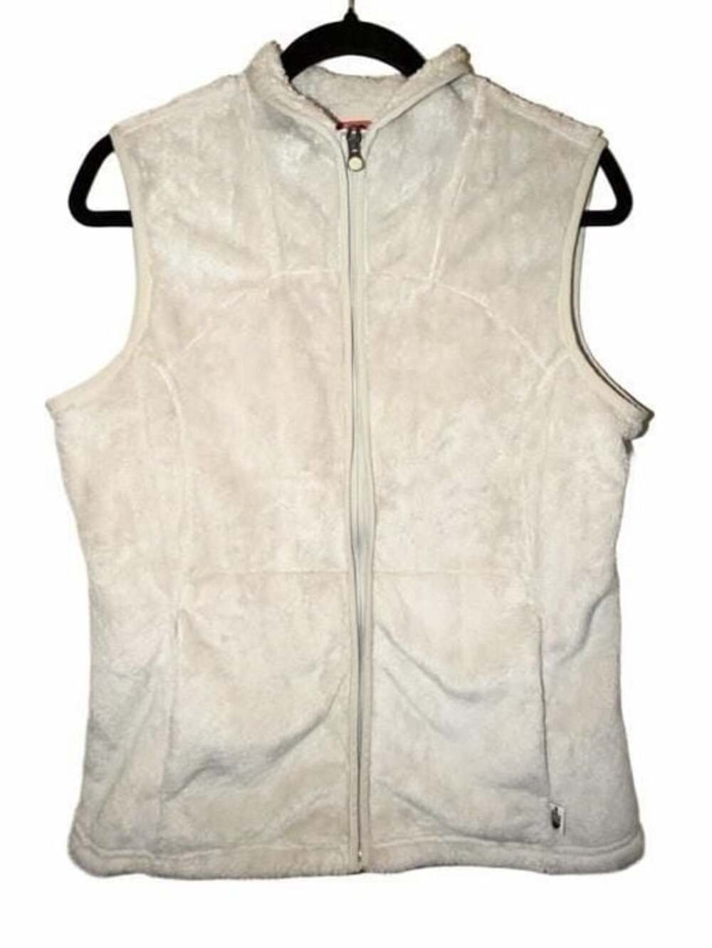 The North Face White Faux Fur Fleece Full Zip Sleeveless Vest